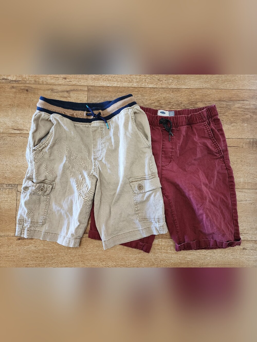 Lot Of 2 Boys 14-16 Denim Cargo Shorts Khaki Old Navy Red Wonder Nation